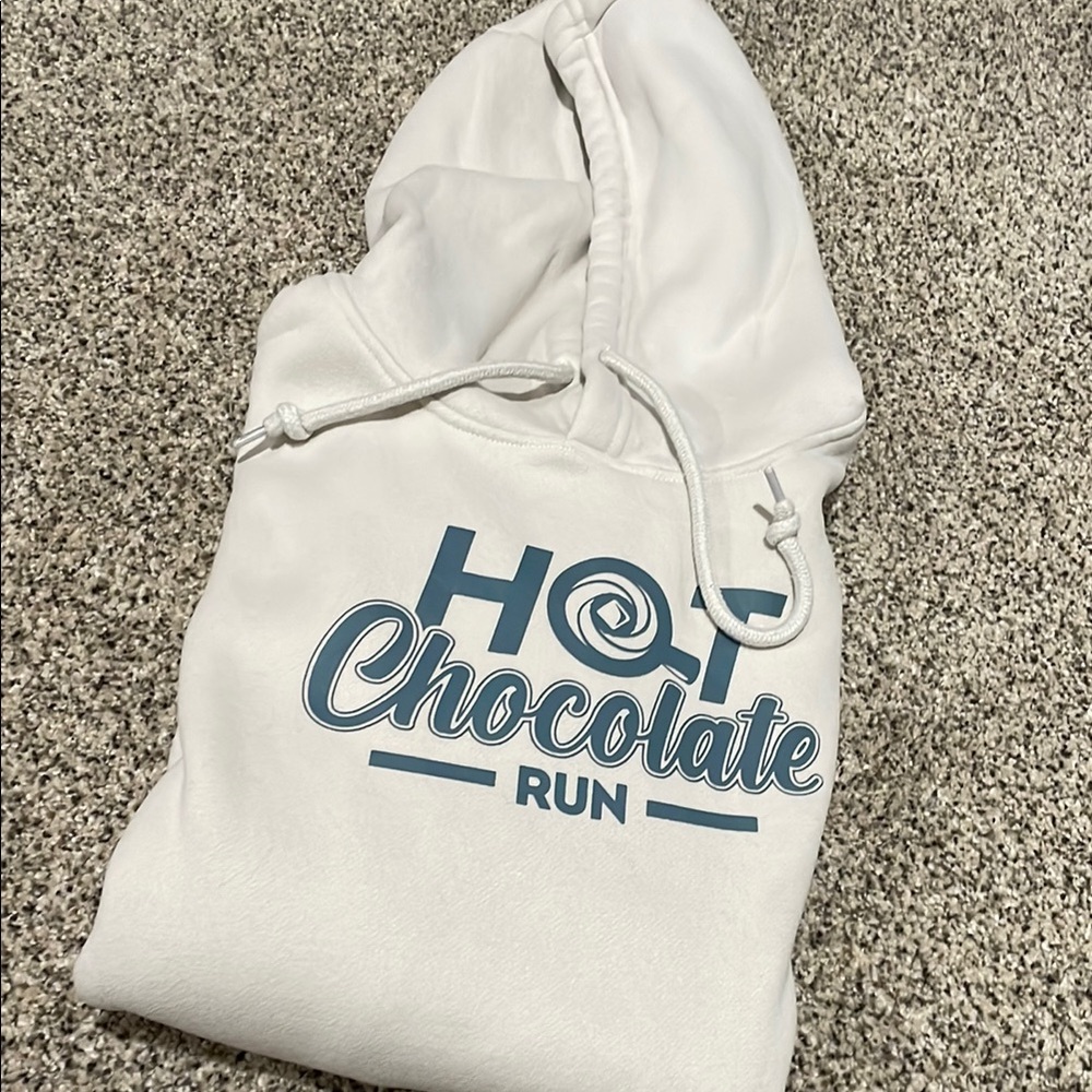 Cream Hoodie with Blue Hot Chocolate Run Print
